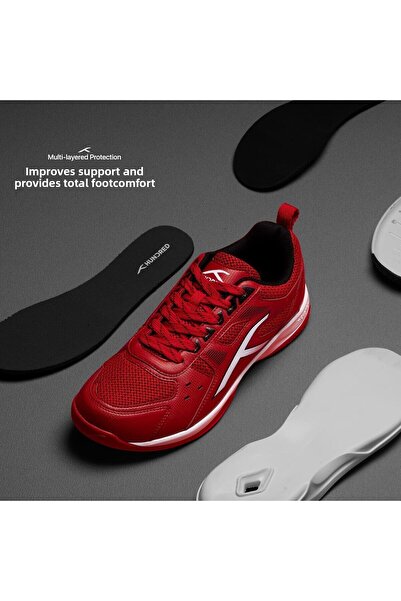 Hundred Raze Non-marking Badminton Shoes For Men | Red/black/white, Uk 9/us 10/eu 43 | Polyester,rubber