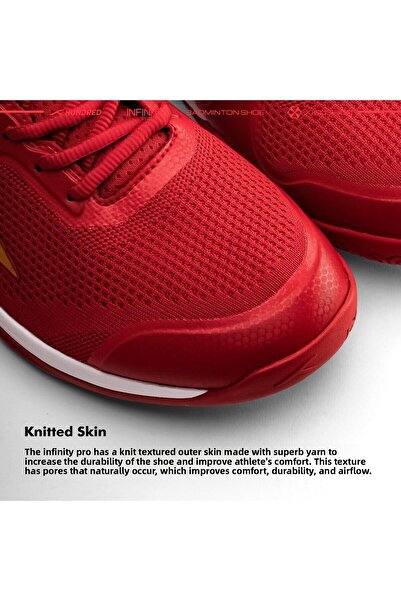 Hundred Infinity Pro Non-marking Professional Badminton Shoe For Men (RED/GOLD, EU 41/UK 7/US 8)