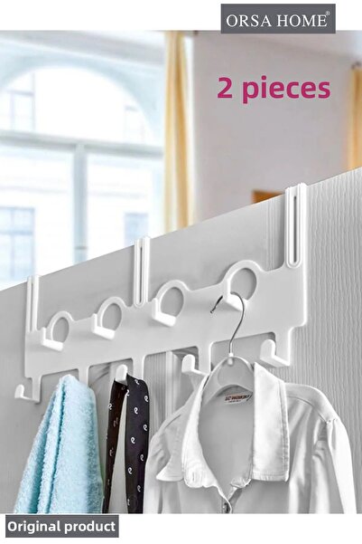 ORSA HOME 079 2 قطعة باب عملي باللون الأبيض مع 9 خطافات