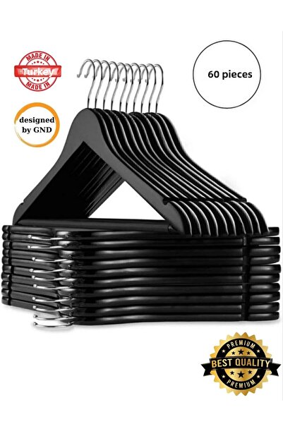 BabyLondy 60 Pieces Wooden Look Plastic A Quality Black Clothes Hangers