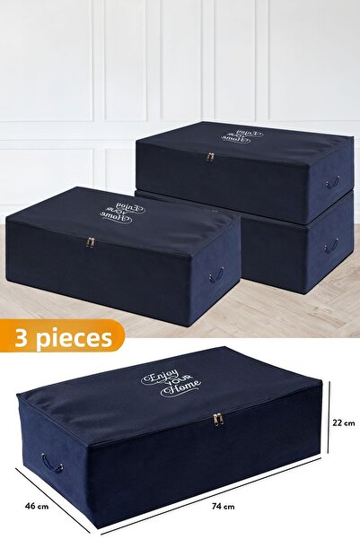 Serstil 3 قطع - حقيبة تخزين كبيرة الحجم باللون الأزرق الداكن أسفل القاعدة 74 × 46 × 22 سم