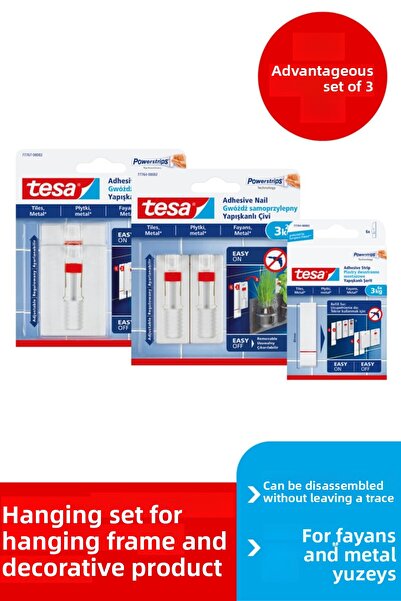 Tesa Detachable Adhesive Hanger Without Leaving Traces - Nails, Tiles and Metal Surfaces - Advantageous Set