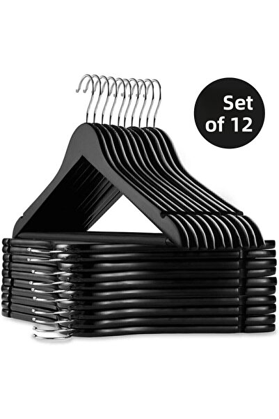 BabyLondy 12 τεμάχια Ξύλινη εμφάνιση Μια ποιοτική πλαστική κρεμάστρα ρούχων Μαύρη σχεδίαση