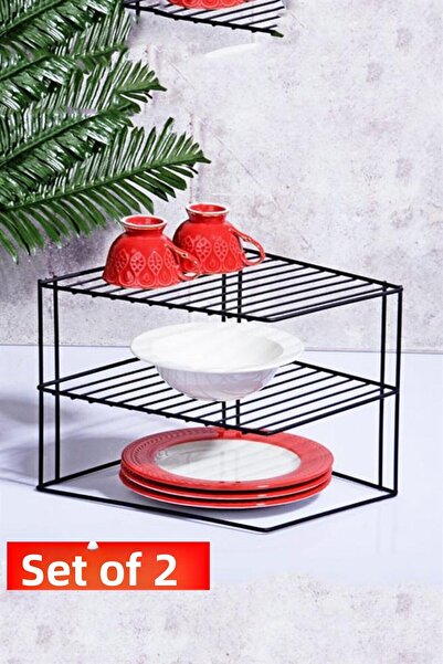 Kitchen Store حامل أطباق مكون من 3 طبقات باللون الأسود داخل الخزانة ورف منظم ...