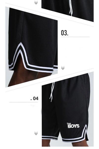 DEEPSENCE Ανδρικό σορτς με μαύρη στάμπα - Sporty Stripe, για τρέξιμο μπάσκετ και γυμναστικής