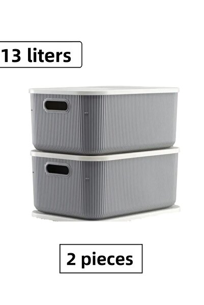 Bayev قطعتين صندوق هواية رمادي سعة 13 لتر - صندوق تخزين ألعاب منظم لرياض الأطفال مع غطاء