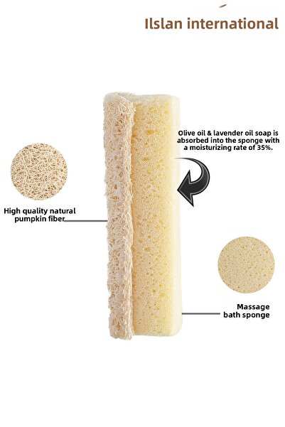 ilaslan international (مع زيت الزيتون وزيت اللافندر)، صابون حمام من ألياف اليقطين والإسفنجة، صابون مرطب بنسبة 35%