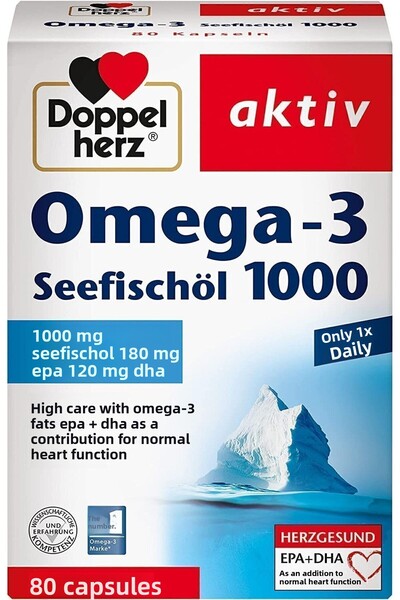 aktiv Doppelherz Sea Fish Oil Omega-3 1000 for a Heart-Friendly Diet, 80 Caps...