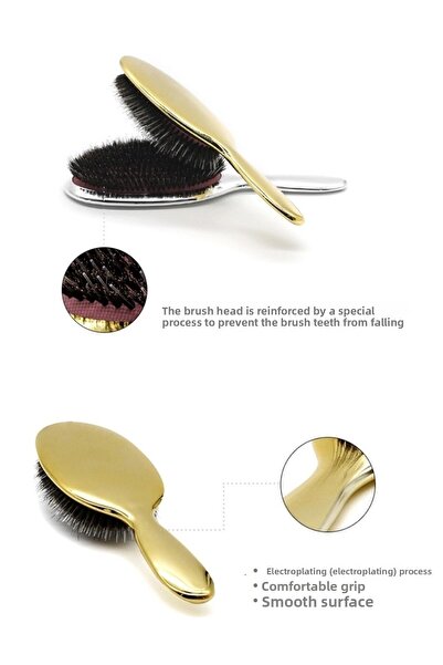 LAND OF MYTH Lom1052 Welding Hair Comb Premium Series Oval Shovel Hair Opening Comb Brush, Electroplating, Welding (Gold)