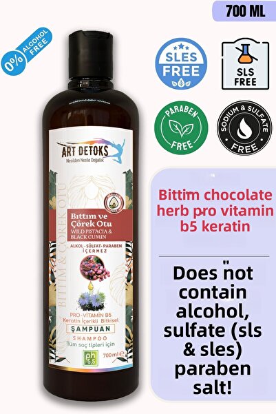 Art Detoks شامبو طبيعي Bıttım بلون الكمون الأسود - 700 مل (لا يحتوي على كبريت...
