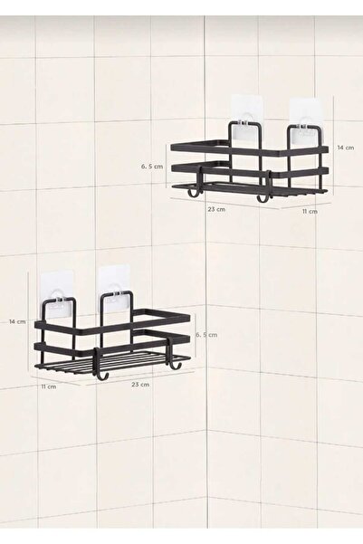 YÜCEKAYA TİCARET Adhesive 2Pcs Single Tier Black Shampoo Holder Washcloth Hanger Shower Shelf, Single Tier Matte Black Soap Dish