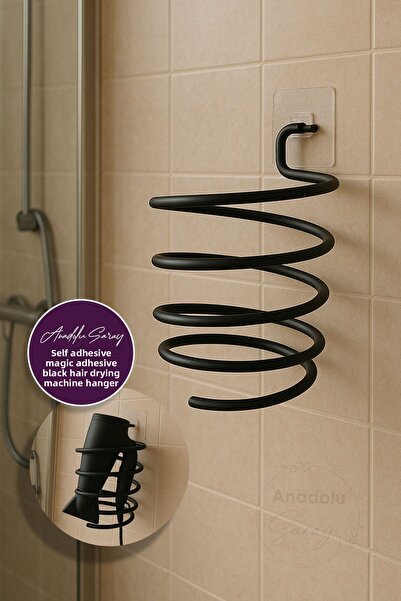 Anadolu Saray Самозалепваща се черна закачалка за сешоар | Сешоар с лепило - ...