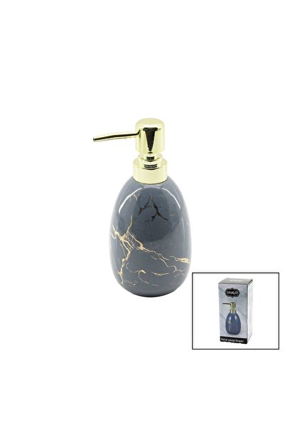 Tuncel Store غطاء صابون سائل سيراميك بنمط رخام رمادي عمودي (5389)