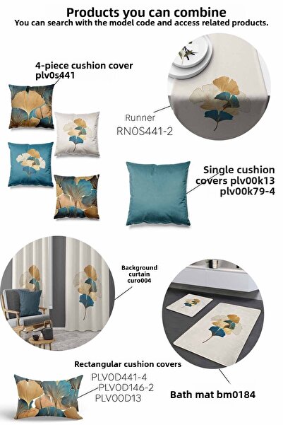 Pilloveland Non-Slip Base Washable 2-Piece Bath Mat - Gold Ginkgo Patterned 60*100 Cm - 50*60 Cm