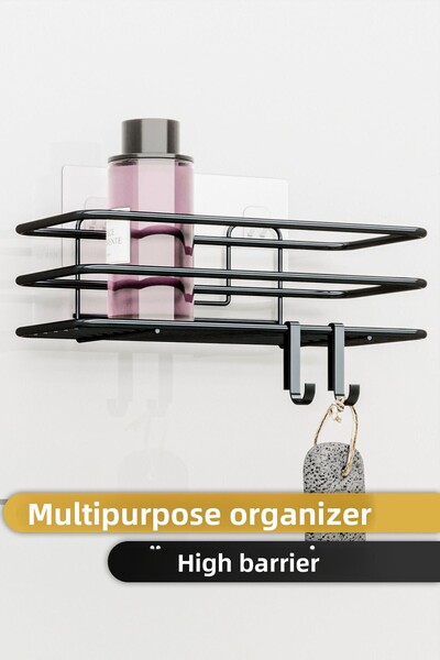 Bino Bathroom Organizer Shampoo Holder Soap Dish 1 PCS Luxury Metal Adhesive 2 Hangers Shower Shelf Organizer