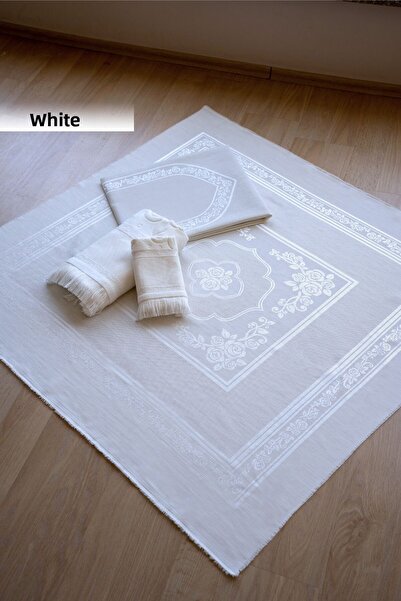 GONCA TEKSTİL طقم سجادة صلاة مطرزة بدون خياطة من إيتامين مكون من 4 قطع