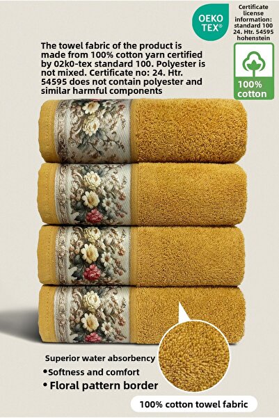 Ellaline Set of 4 Fiore Towels 100% Cotton Floral Pattern Hand / Face / Kitchen 50X90Cm