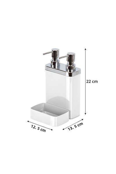 Prima Nova Viva Kitchen Liquid Soap Dispenser with Double Chamber and Sponge Holder - White