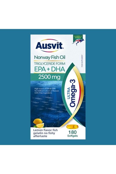 Ausvit Ultra Omega - 3 Norway Fish Oil Epa+dha 2500mg - 180 Softgels, Two Boxes