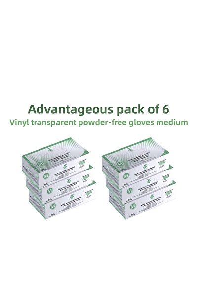 Has-Pet قفازات فينيل خالية من البودرة 100 قطعة 6 قطع مقاس M