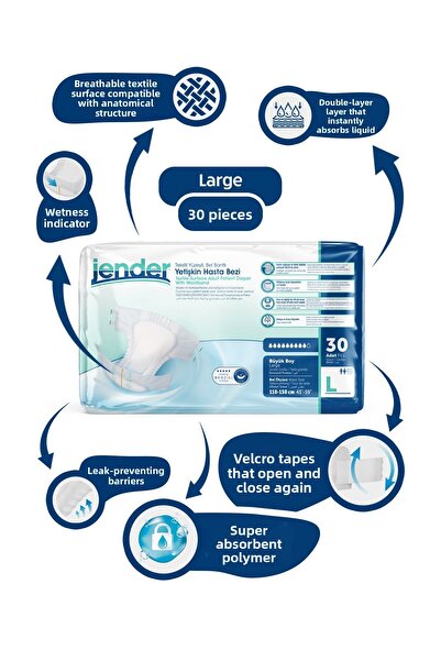 JENDER حفاضات المريض بحزام الخصر L 30 قطعة