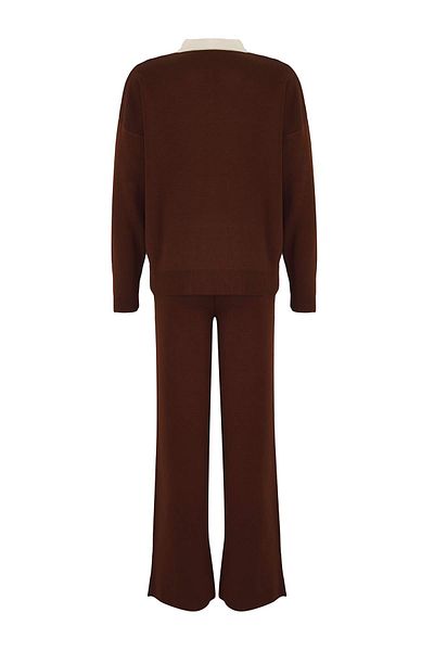 Trendyol Collection Polo maro Gât bloc de culoare Pulover-Pantaloni Tricoturi Partea de jos - Set de sus TWOAW26AU00011