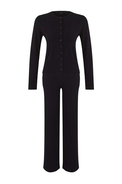 Trendyol Collection Black Mercerized Look Premium Yarn/Special Yarn Knitwear Cardigan-Pants Bottom-Top Set Twoaw26Au00003