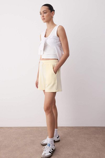Trendyol Collection Yellow Striped Drawstring Elastic Waist Mini Knitted Shorts & Bermuda Twoss25Sr00235