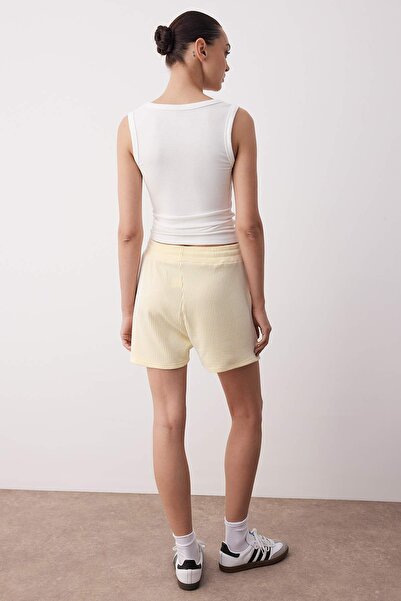 Trendyol Collection Yellow Striped Drawstring Elastic Waist Mini Knitted Shorts & Bermuda Twoss25Sr00235
