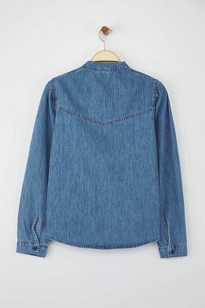 Trendyol Collection Dark Blue Stitching Detail Stand Collar Denim Shirt Twoaw26Go00016