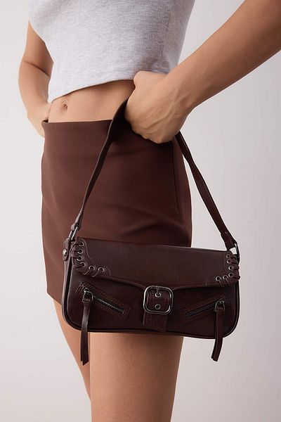 TRENDYOL SHOES Dark Brown Eyelet Detailed Mini Women's City Hand and Shoulder Bag Takss25Oc00086