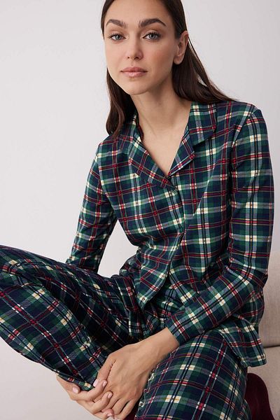 Trendyol Collection Green-Multicolor Cotton Lycra Soft Tuşe Plaid Knitted Pajamas Set Thmaw26Pt00073