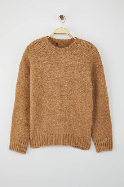 Trendyol Collection Camel Soft Textured Wide Fit Basic Knitwear Sweater Twoaw26Kz00073