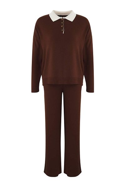 Trendyol Collection Polo maro Gât bloc de culoare Pulover-Pantaloni Tricoturi Partea de jos - Set de sus TWOAW26AU00011