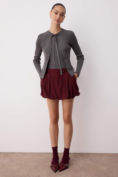 Trendyol Collection Guler cu aspect mercerizat gri închis Detaliu de legare Tricotaj ajustat/îmbrățișat pe corp Cardigan TWOAW26HI00085