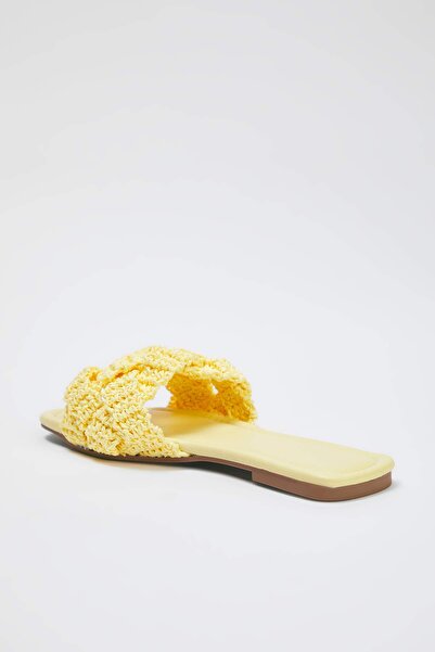 TRENDYOL SHOES Yellow Knitted Women's Straw Slippers Takss25Te00030