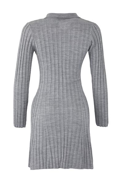 Trendyol Collection Gray Plain Mini Polo Neck Twill Soft Textured Knitwear Dress Twoaw26El00014