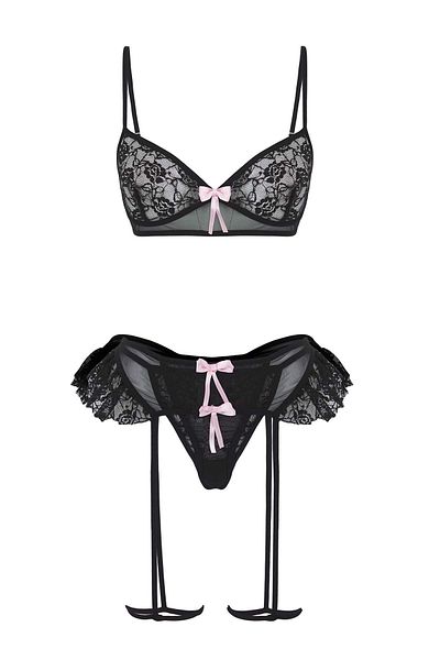 Trendyol Collection Black Ribbon Detail Leg Band Ruffle Capless Lace Underwear Set Thmaw26Bd00004