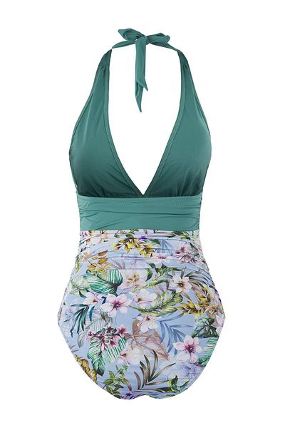 Trendyol Collection Floral Pattern Deep V Gathered Swimsuit Tbess25Ma00134