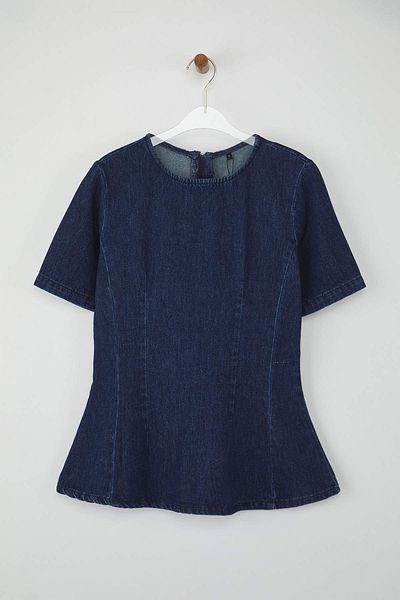Trendyol Collection Dark Blue Short Sleeve Flounces Denim Blouse Twoaw26Bz00050