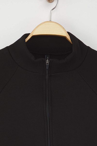 Trendyol Collection Black Regular/Normal Fit Zipper Stand Collar Thick Fleece Inside Knitted Sweatshirt Twoaw26Sw00017
