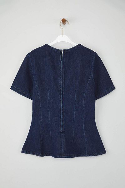 Trendyol Collection Dark Blue Short Sleeve Flounces Denim Blouse Twoaw26Bz00050