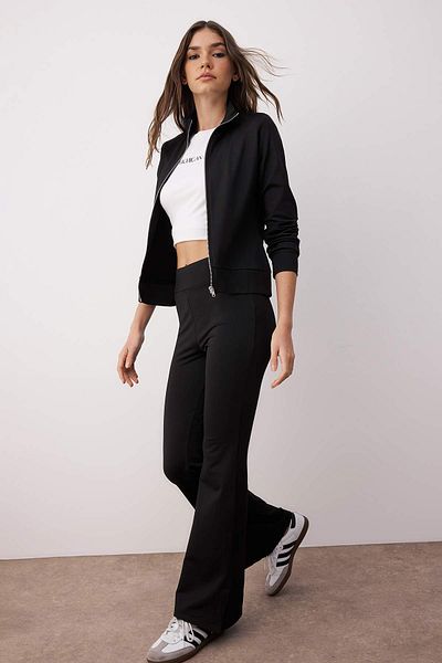 Trendyol Collection Black Raglan Sleeve Relaxed Top Flare/Spanish Leg Bottom Stretchy Knitted Bottom - Top Set Twoaw26Au00039