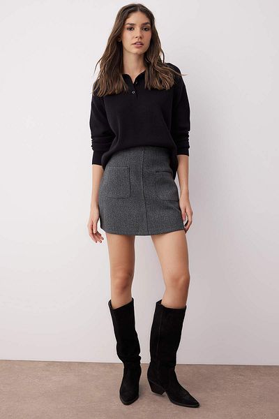 Trendyol Collection Anthracite Cashew Bell Cut Knitted Mini Skirt Twoaw26Et00035