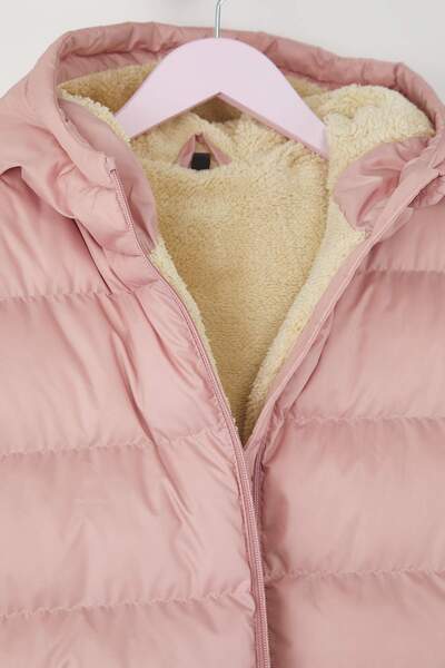 TRENDYOLKIDS Pink Plain/Basic Thick Hooded Regular Girl's Coat Tkdaw26Mo00009