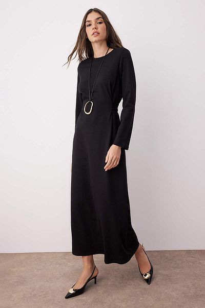 Trendyol Modest Black Unlined Plain Knitted Soft Button Interlock Hijab Dress Tctaw26Eb00025