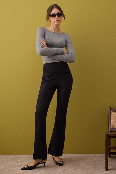 Trendyol Collection Black Flare Die Ribbed Pants Twoaw26Pl00043