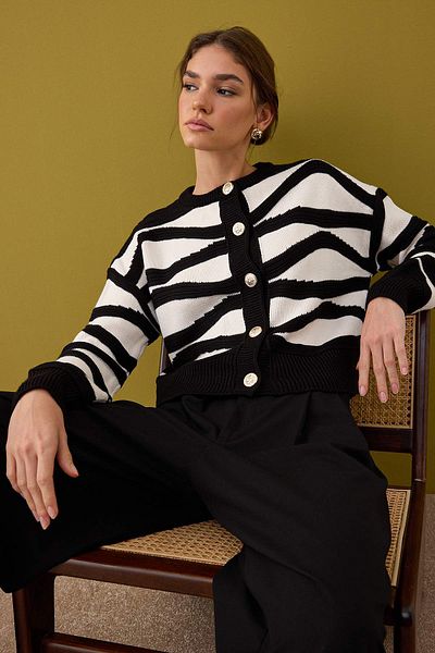 Trendyol Collection Black Oversize/Wide Fit Color Block Knitwear Cardigan Twoaw26Hi00164