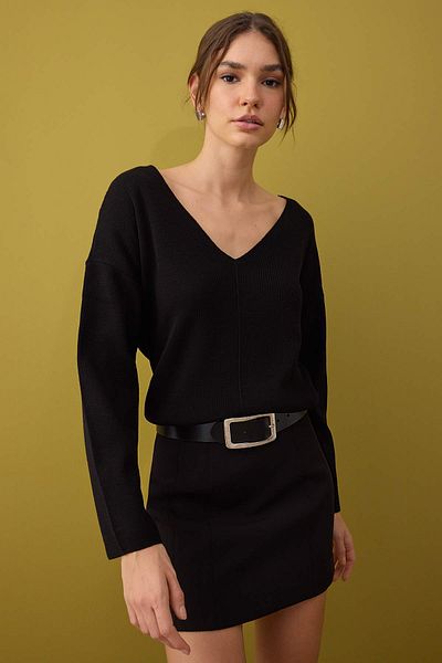 Trendyol Collection Black Premium Yarn/Special Yarn Corset Stitching Detail Knitwear Sweater Twoaw26Kz00069
