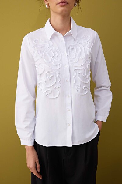 Trendyol Collection Біла фактурна ткана сорочка оверсайз TWOAW26GO00019